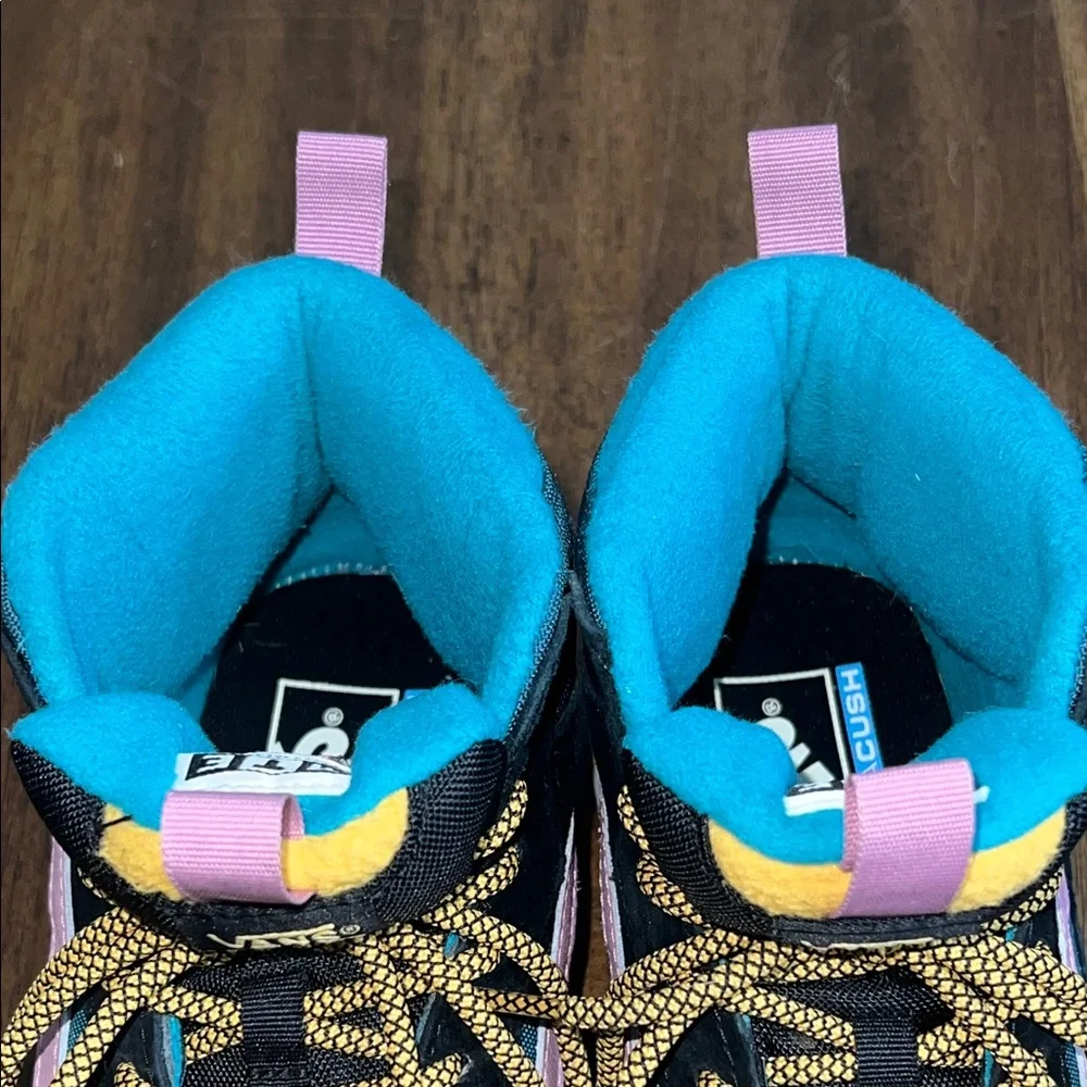 Vans High-Top Sneakers in Black, Pink, Teal & Yellow